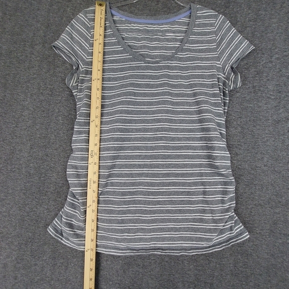 LIZ LANGE MATERNITY WOMENS GRAY WHITE STRIPED BASIC SCOOP NECK TSHIRT SIZE XXL - Picture 2 of 6
